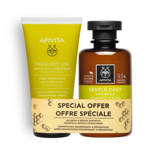 APIVITA - PROMO PACK Σαμπουάν - 250ml & Κρέμα Καθημερινής Χρήσης για όλους τους τύπους μαλλιών με Χαμομήλι & Μέλι - 150ml